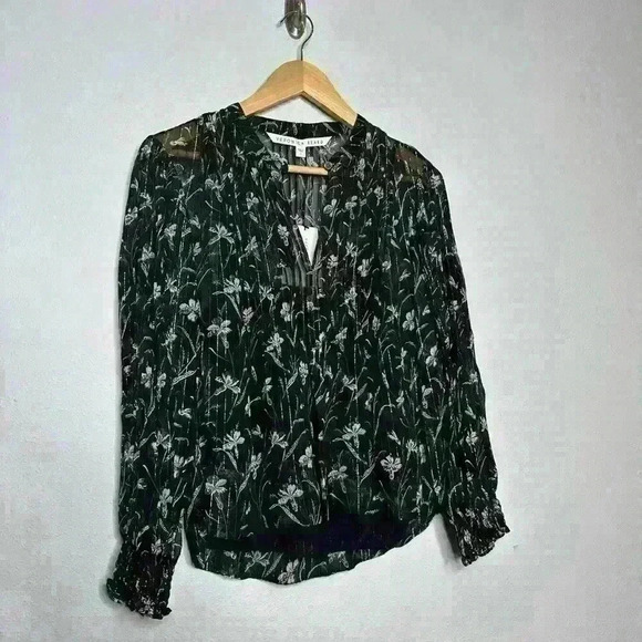 Veronica Beard Walker Floral LurexMetallic Silk Peasant Blouse new size 2 - Picture 3 of 6